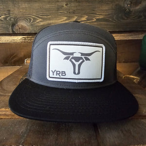 YRB White Patch | 6 Panel Arch Trucker Cap | Pacific Headwear | Charcoal/Black